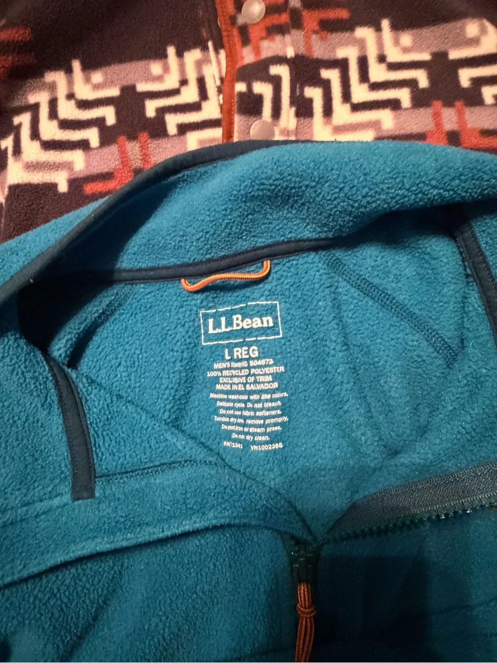 L.L. Bean Colorblock Quarter-Zip Fleece Pullover.